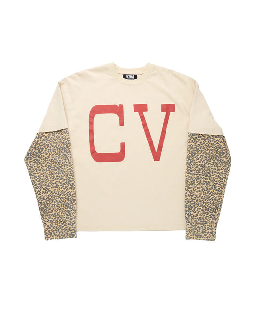 AZVA Studios CV Leopard Sleeve Shirt